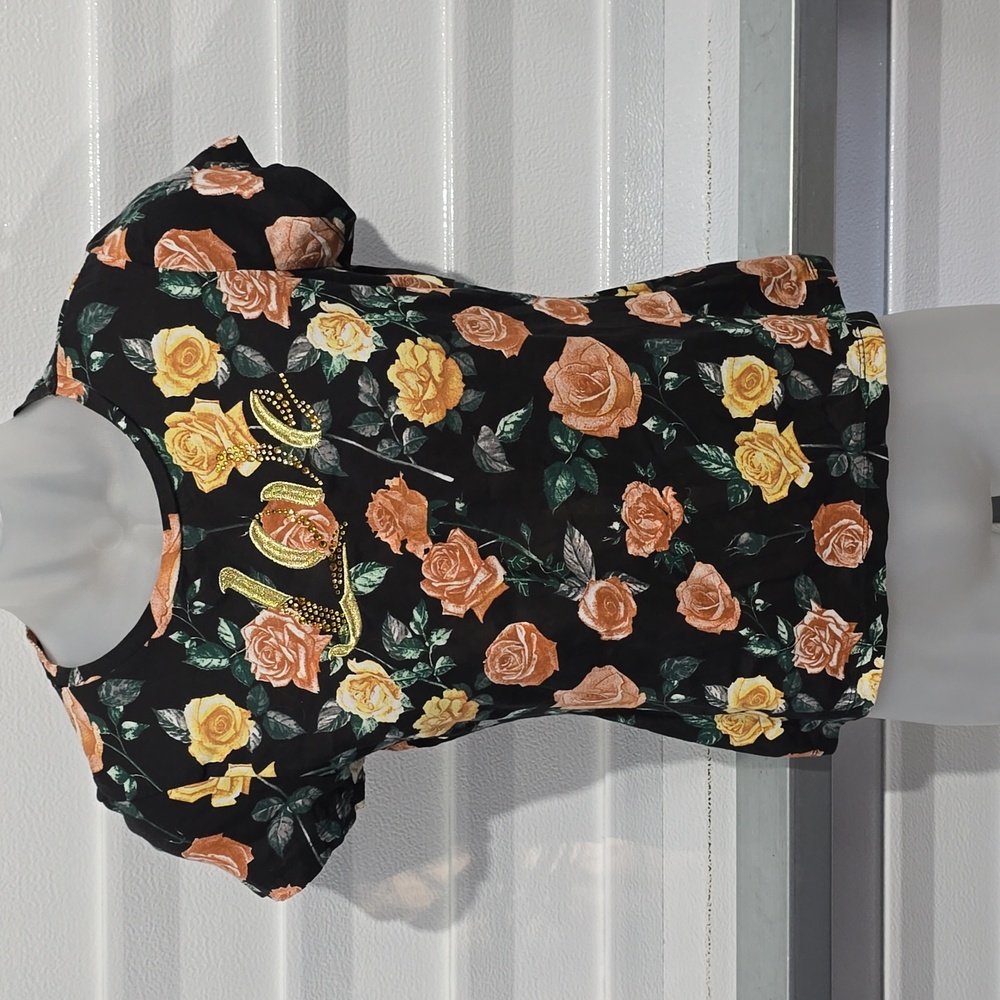 Guess Black Floral Print Love Womens T-shirt Size Medium